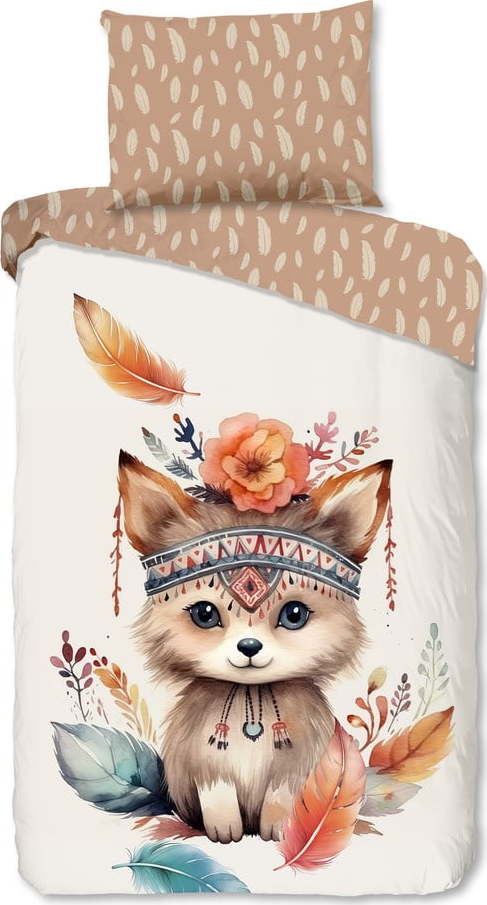 Hnědé/béžové bavlněné dětské povlečení na jednolůžko 140x200 cm Hay – Good Morning GOOD MORNING