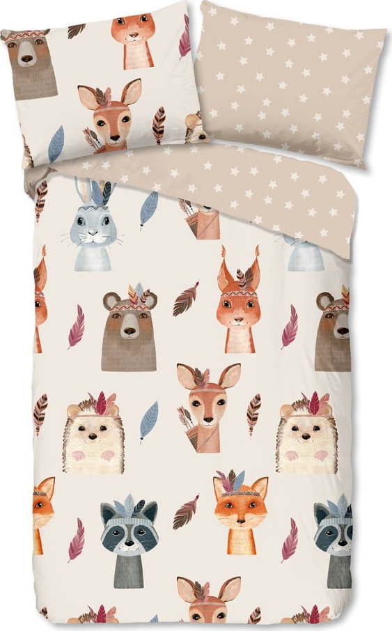 Hnědé/béžové bavlněné dětské povlečení na jednolůžko 140x200 cm Rave – Good Morning GOOD MORNING