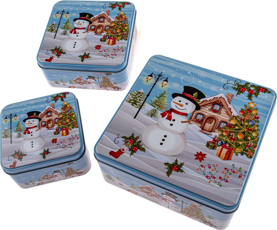 Kovové dózy v sadě 3 ks na cukroví Snowman – Dakls Dakls