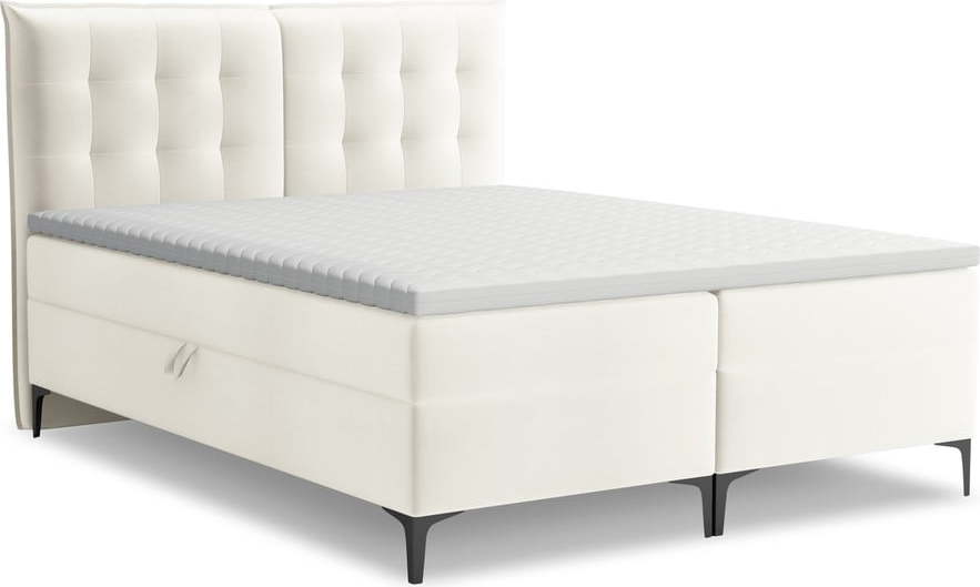 Krémová boxspring postel s úložným prostorem 140x200 cm Mikana – Makamii Makamii