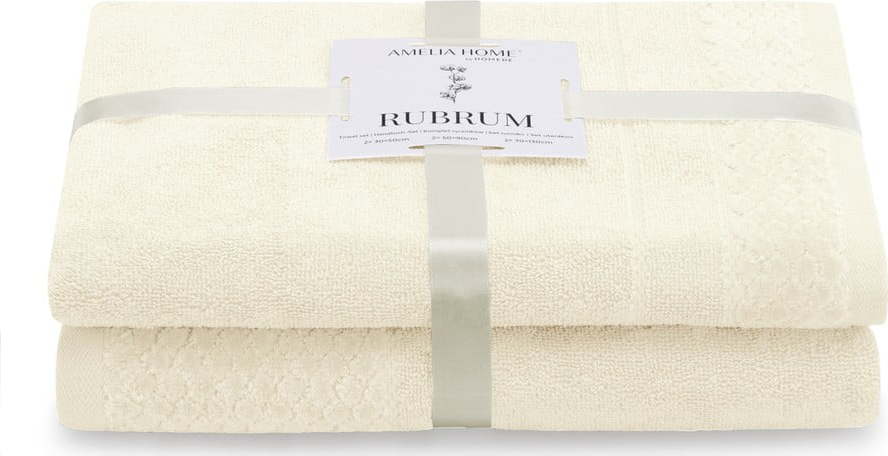 Krémové froté bavlněné ručníky a osušky v sadě 2 ks Rubrum – Restilo Restilo