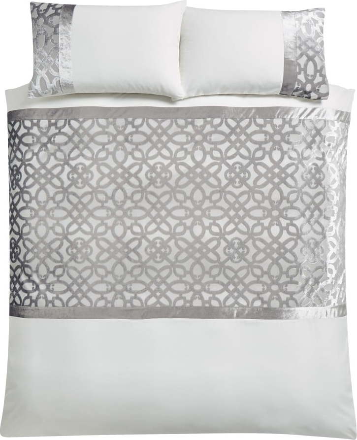 Krémové/šedobéžové sametové povlečení na dvoulůžko/prodloužené 230x220 cm Lattice Cut – Catherine Lansfield Catherine Lansfield