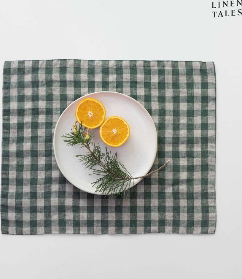 Lněné prostírání 35x45 cm Forest Green Gingham – Linen Tales Linen Tales