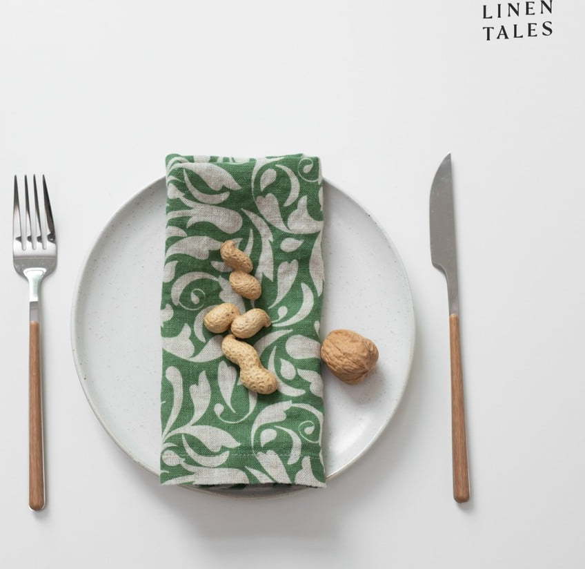 Lněný ubrousek 40x40 cm Evergreen Damask – Linen Tales Linen Tales