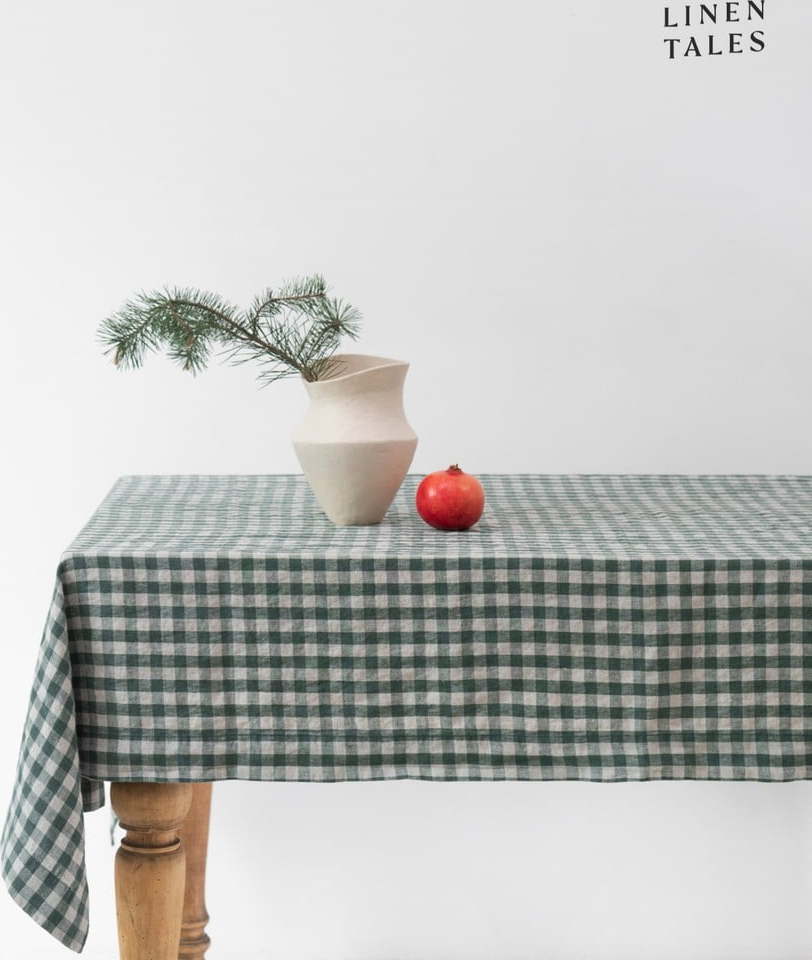 Lněný ubrus 140x250 cm Forest Green Gingham – Linen Tales Linen Tales
