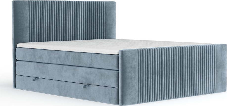 Modrá boxspring postel s úložným prostorem 140x200 cm Bergamo – Maison de Rêve Maison de Reve
