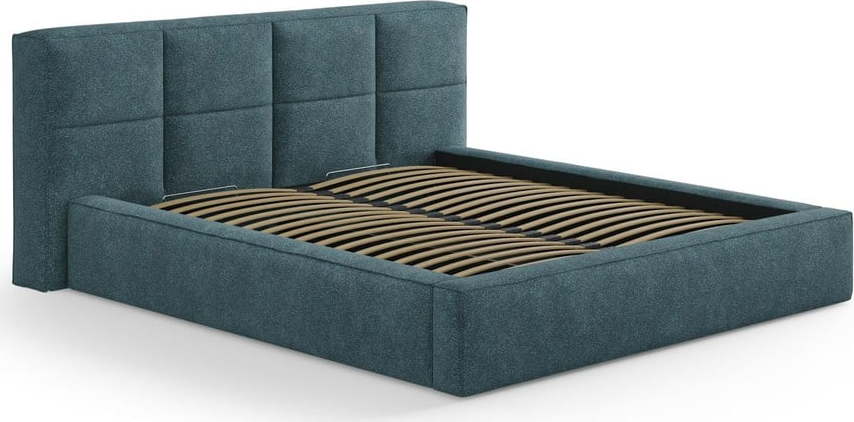 Modrá čalouněná dvoulůžková postel s úložným prostorem s roštem 180x200 cm Simon Darren – Micadoni Micadoni