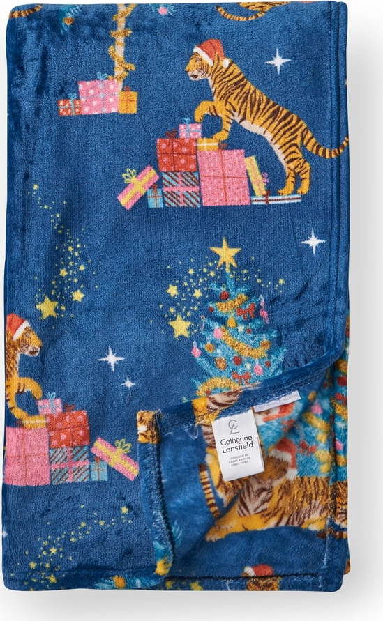 Modrá deka s vánočním motivem z mikroplyše 130x170 cm Christmas Tiger – Catherine Lansfield Catherine Lansfield