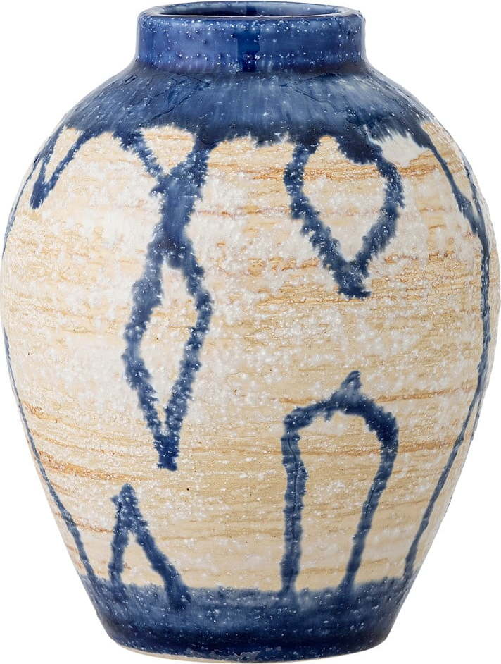 Modrá/krémová váza z kameniny (výška 16 cm) Avon – Bloomingville Bloomingville