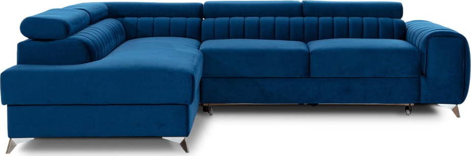 Modrá sametová rozkládací/s úložným prostorem rohová pohovka (levý roh/do L) Laurence – ELTAP ELTAP