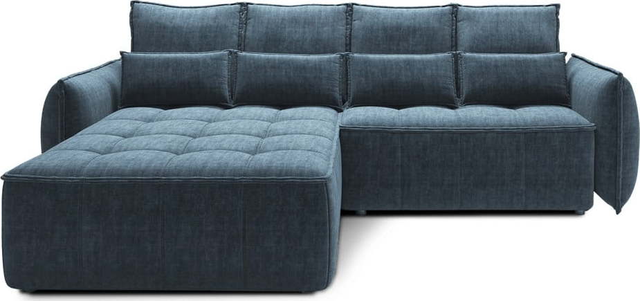 Modrá sametová rozkládací/s úložným prostorem rohová pohovka (levý roh/s lenoškou) Campo – ELTAP ELTAP