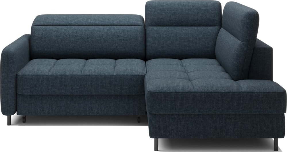 Modrá sametová rozkládací/s úložným prostorem rohová pohovka (pravý roh/do L) Barea – ELTAP ELTAP