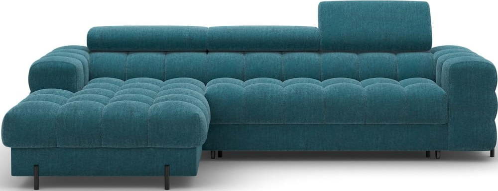 Modrá žinylková rozkládací/s úložným prostorem rohová pohovka (levý roh/s lenoškou) Felro – ELTAP ELTAP