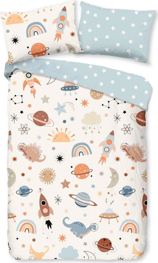 Modré/béžové bavlněné dětské povlečení do postýlky 100x135 cm Eclips – Good Morning GOOD MORNING