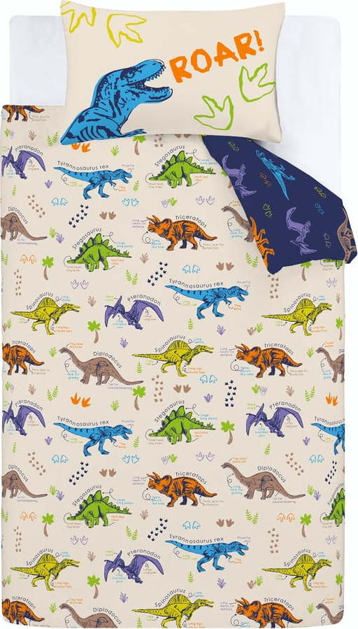 Modré/béžové dětské povlečení na jednolůžko 135x200 cm Prehistoric Dinosaurs – Catherine Lansfield Catherine Lansfield