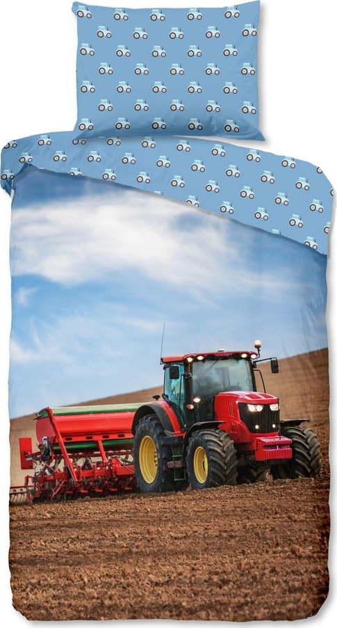 Modré flanelové dětské povlečení na jednolůžko 140x200 cm Tractor – Good Morning GOOD MORNING