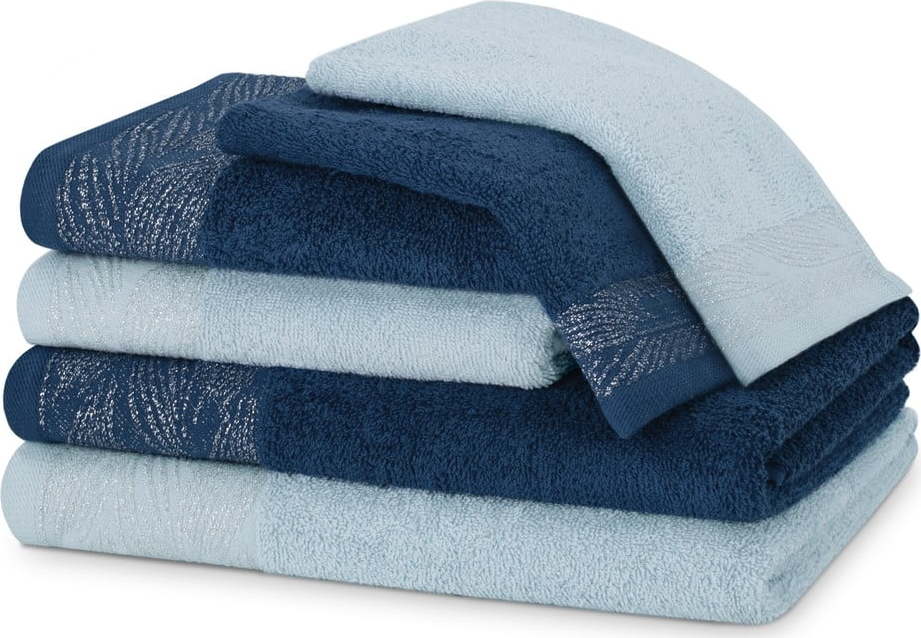 Modré froté bavlněné ručníky a osušky v sadě 6 ks Allium – Restilo Restilo