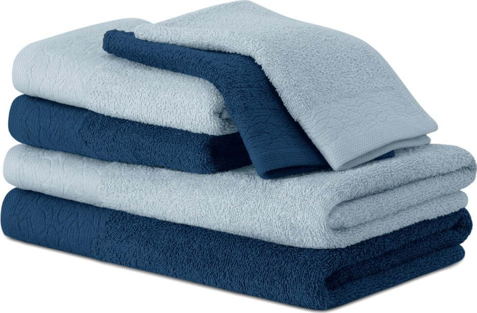 Modré froté bavlněné ručníky a osušky v sadě 6 ks Flos – Restilo Restilo