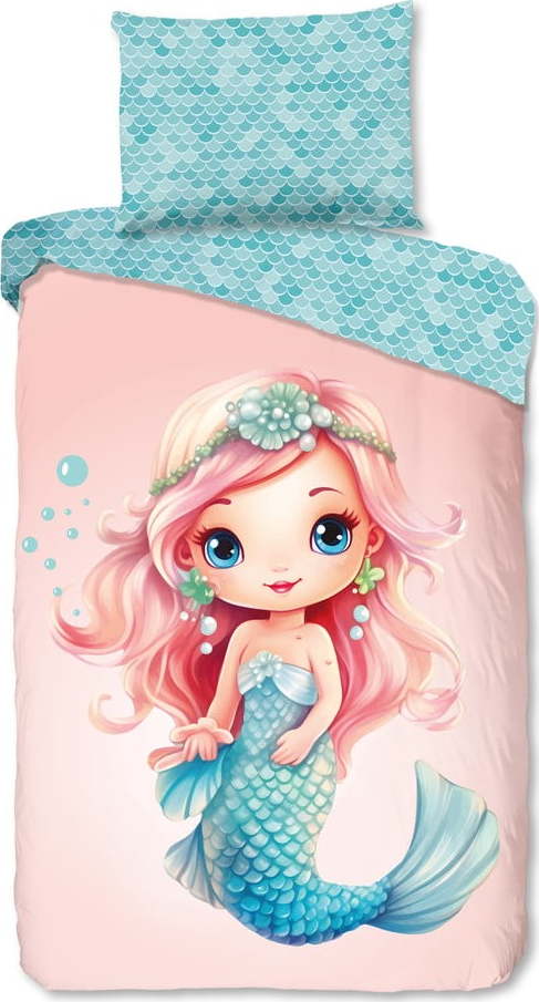 Modré/růžové bavlněné dětské povlečení na jednolůžko 140x200 cm Alisse – Good Morning GOOD MORNING