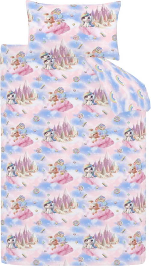 Modré/růžové dětské povlečení na dvoulůžko 200x200 cm Candy Unicorn – Catherine Lansfield Catherine Lansfield