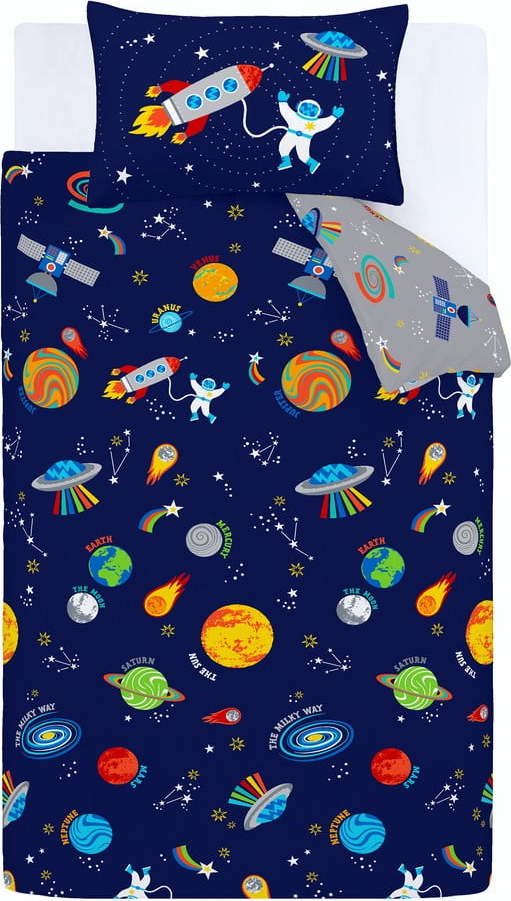 Modré/šedé dětské povlečení na dvoulůžko 200x200 cm Lost In Space – Catherine Lansfield Catherine Lansfield