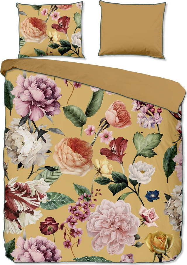 Okrově žluté povlečení na dvoulůžko/prodloužené z bavlněného saténu 240x220 cm Fiori – Descanso Descanso