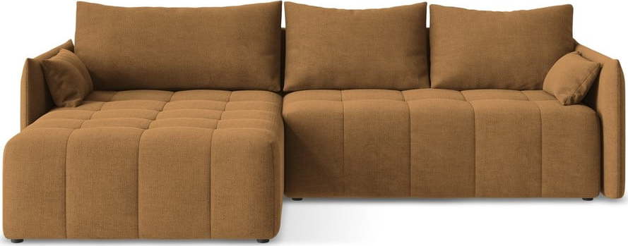 Rozkládací/s úložným prostorem rohová pohovka v terakotové barvě (levý roh/s lenoškou) Moku – Makamii Makamii