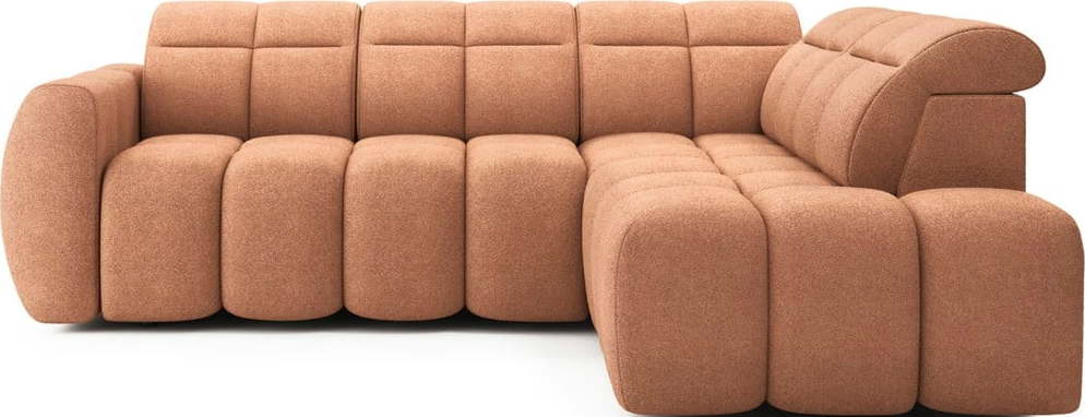 Rozkládací/s úložným prostorem rohová pohovka z textilie bouclé v lososové barvě (pravý roh/do L) Falconn – ELTAP ELTAP