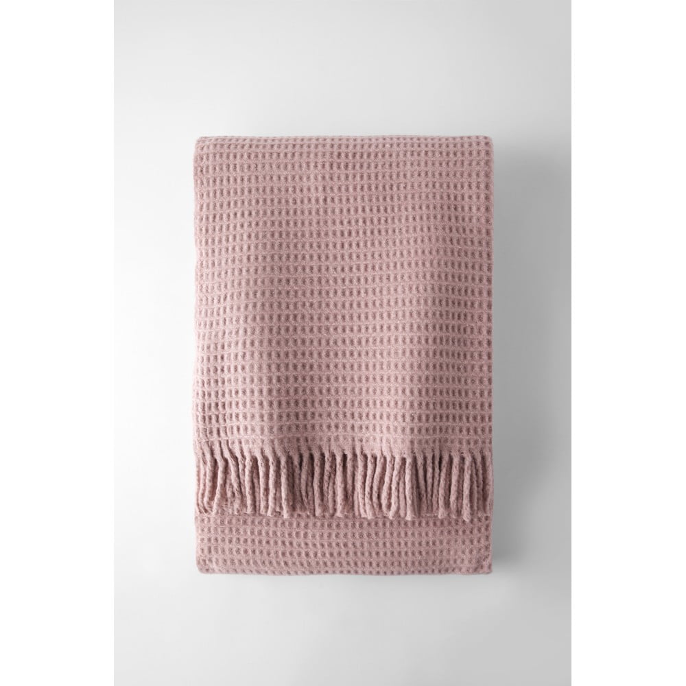 Růžová deka s příměsí bavlny 140x180 cm Basics Waffle – Euromant Euromant