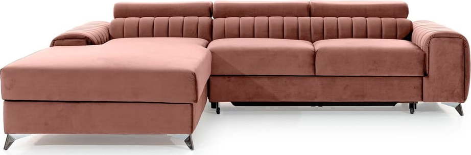 Růžová sametová rozkládací/s úložným prostorem rohová pohovka (levý roh/s lenoškou) Grayson – ELTAP ELTAP