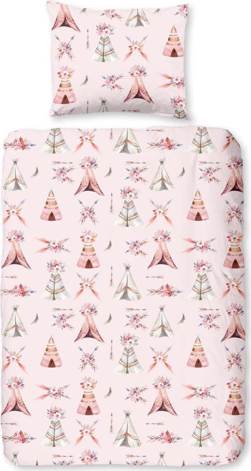 Růžové bavlněné dětské povlečení do postýlky 100x135 cm Boho – Good Morning GOOD MORNING