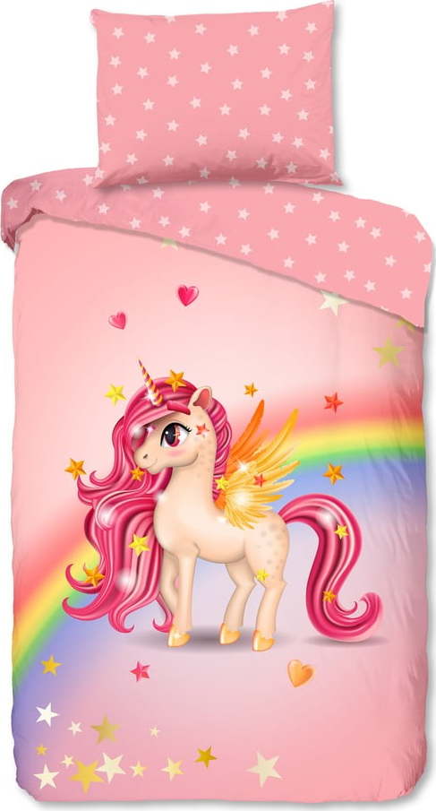 Růžové bavlněné dětské povlečení na jednolůžko 140x200 cm Little – Good Morning GOOD MORNING