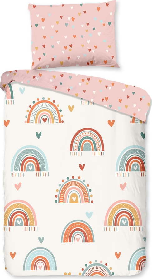 Růžové/béžové bavlněné dětské povlečení do postýlky 100x135 cm Louie – Good Morning GOOD MORNING