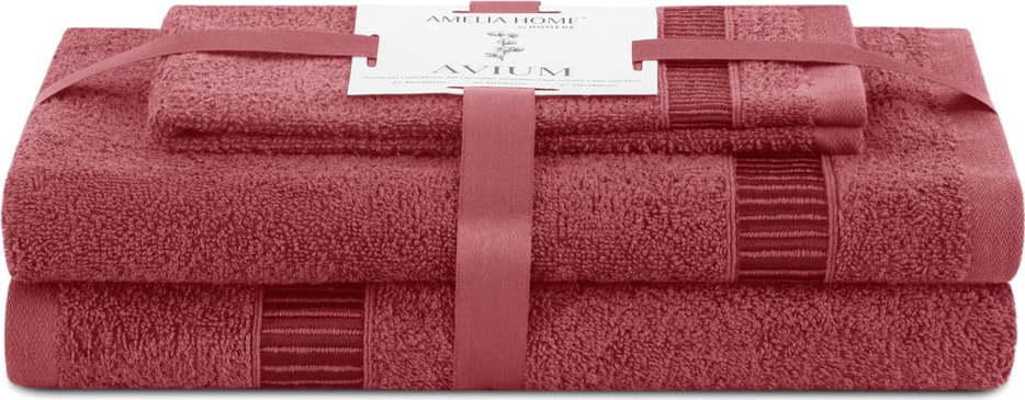 Růžové froté bavlněné ručníky a osušky v sadě 3 ks Avium – Restilo Restilo