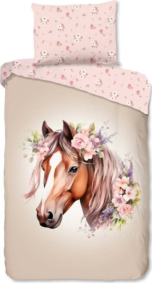 Růžové/hnědé bavlněné dětské povlečení na jednolůžko 140x200 cm Avera – Good Morning GOOD MORNING