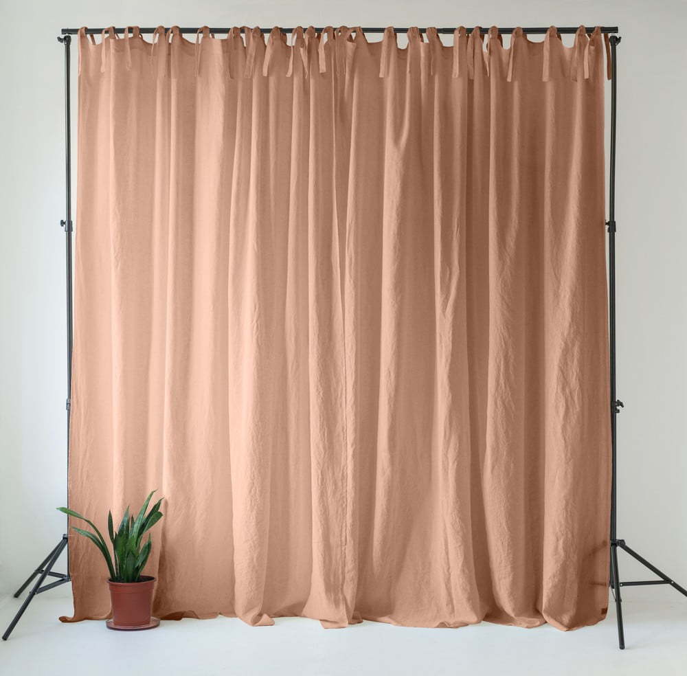 Růžový/hnědý lněný závěs 140x330 cm Cafe Creme – Linen Tales Linen Tales