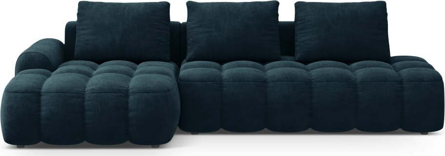Sametová rozkládací/s úložným prostorem rohová pohovka v petrolejové barvě (levý roh/s lenoškou) Linz – Cosmopolitan Design Cosmopolitan design
