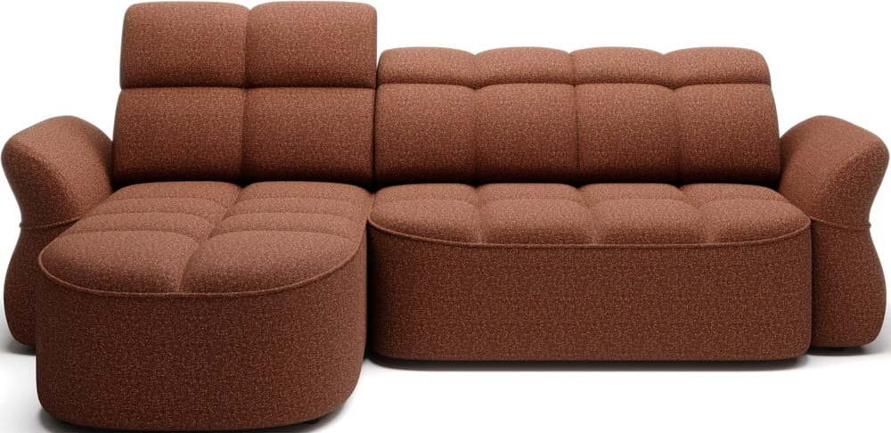 Sametová rozkládací/s úložným prostorem rohová pohovka v terakotové barvě (levý roh/s lenoškou) Beneth – ELTAP ELTAP