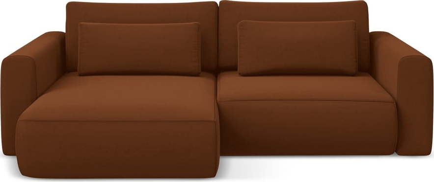 Sametová rozkládací/s úložným prostorem rohová pohovka v terakotové barvě (levý roh/s lenoškou) Kapua – Makamii Makamii