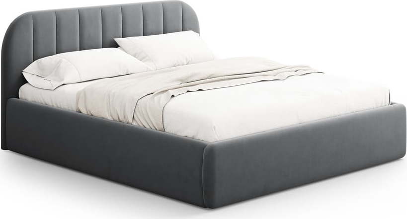 Šedá čalouněná dvoulůžková postel s úložným prostorem s roštem 160x200 cm Juno – Windsor & Co Sofas Windsor & Co Sofas