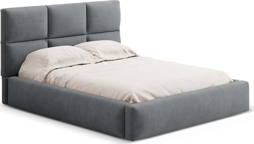 Šedá čalouněná dvoulůžková postel s úložným prostorem s roštem 200x200 cm Libera – Windsor & Co Sofas Windsor & Co Sofas