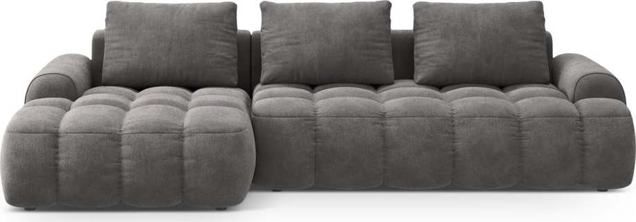 Šedá sametová rozkládací/s úložným prostorem rohová pohovka (levý roh/s lenoškou) Linz – Cosmopolitan Design Cosmopolitan design