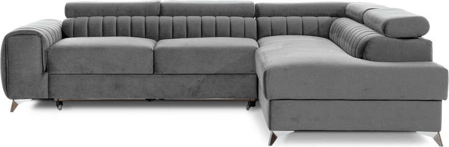 Šedá sametová rozkládací/s úložným prostorem rohová pohovka (pravý roh/do L) Laurence – ELTAP ELTAP