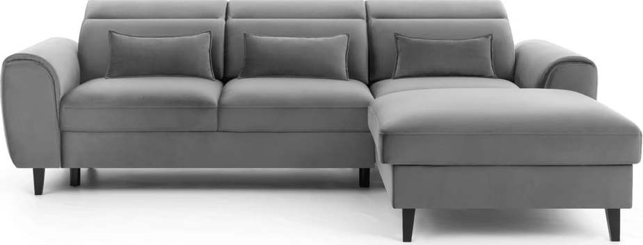 Šedá sametová rozkládací/s úložným prostorem rohová pohovka (pravý roh/s lenoškou) Foble – ELTAP ELTAP
