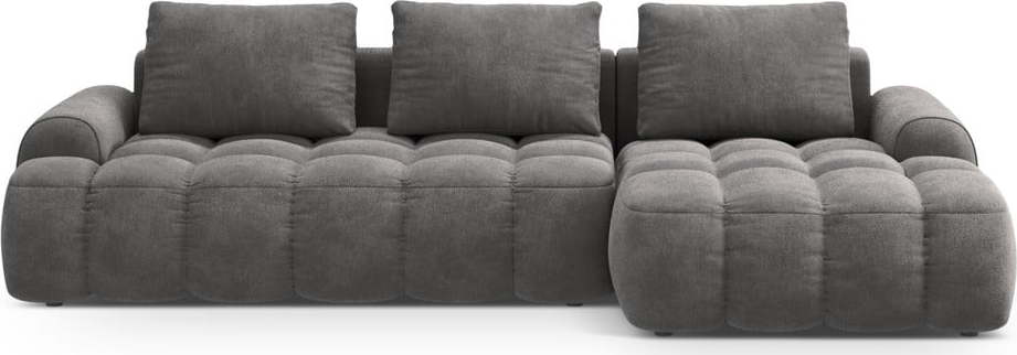 Šedá sametová rozkládací/s úložným prostorem rohová pohovka (pravý roh/s lenoškou) Linz – Cosmopolitan Design Cosmopolitan design