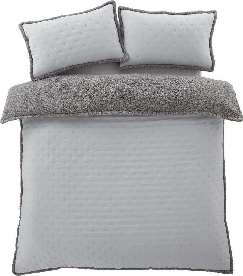 Šedé povlečení na dvoulůžko/prodloužené s beránkem 230x220 cm Cosy Nori – Catherine Lansfield Catherine Lansfield