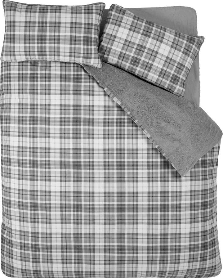 Šedé povlečení na dvoulůžko/prodloužené s beránkem 230x220 cm Cosy Sherpa Check – Catherine Lansfield Catherine Lansfield