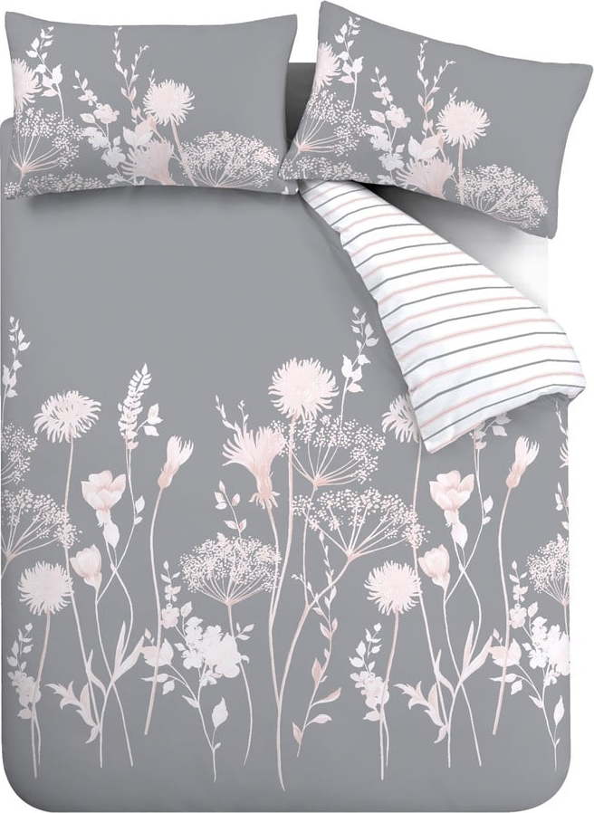 Šedé povlečení na jednolůžko 135x200 cm Meadowsweet Floral – Catherine Lansfield Catherine Lansfield