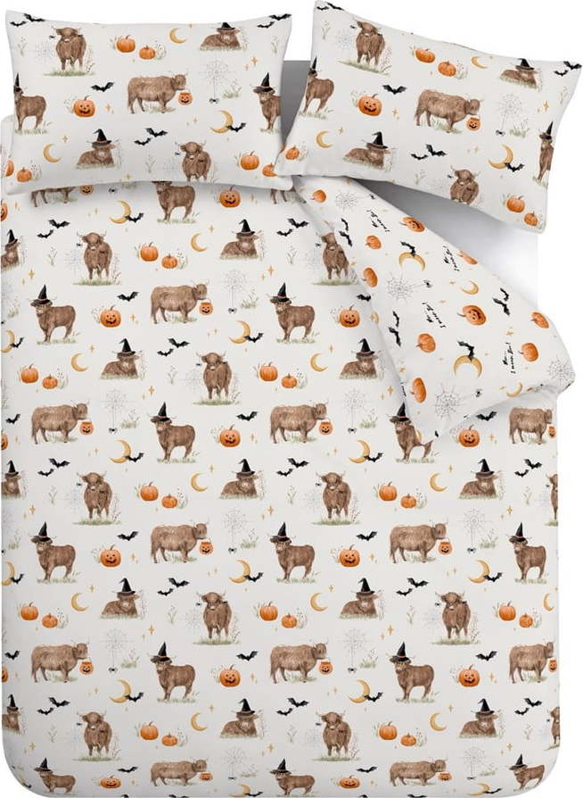 Šedobéžové povlečení na dvoulůžko/prodloužené 230x220 cm Halloween Highland Cow – Catherine Lansfield Catherine Lansfield
