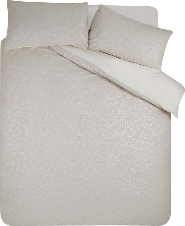 Šedobéžové povlečení na jednolůžko z žakáru 135x200 cm Corded Leaves – Catherine Lansfield Catherine Lansfield